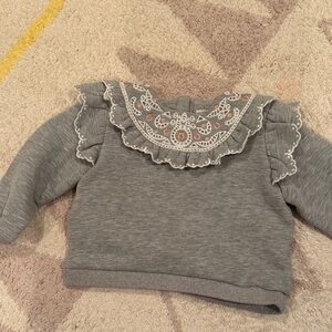 Charming Gray Kids Sweatshirt with Lace Ruffle